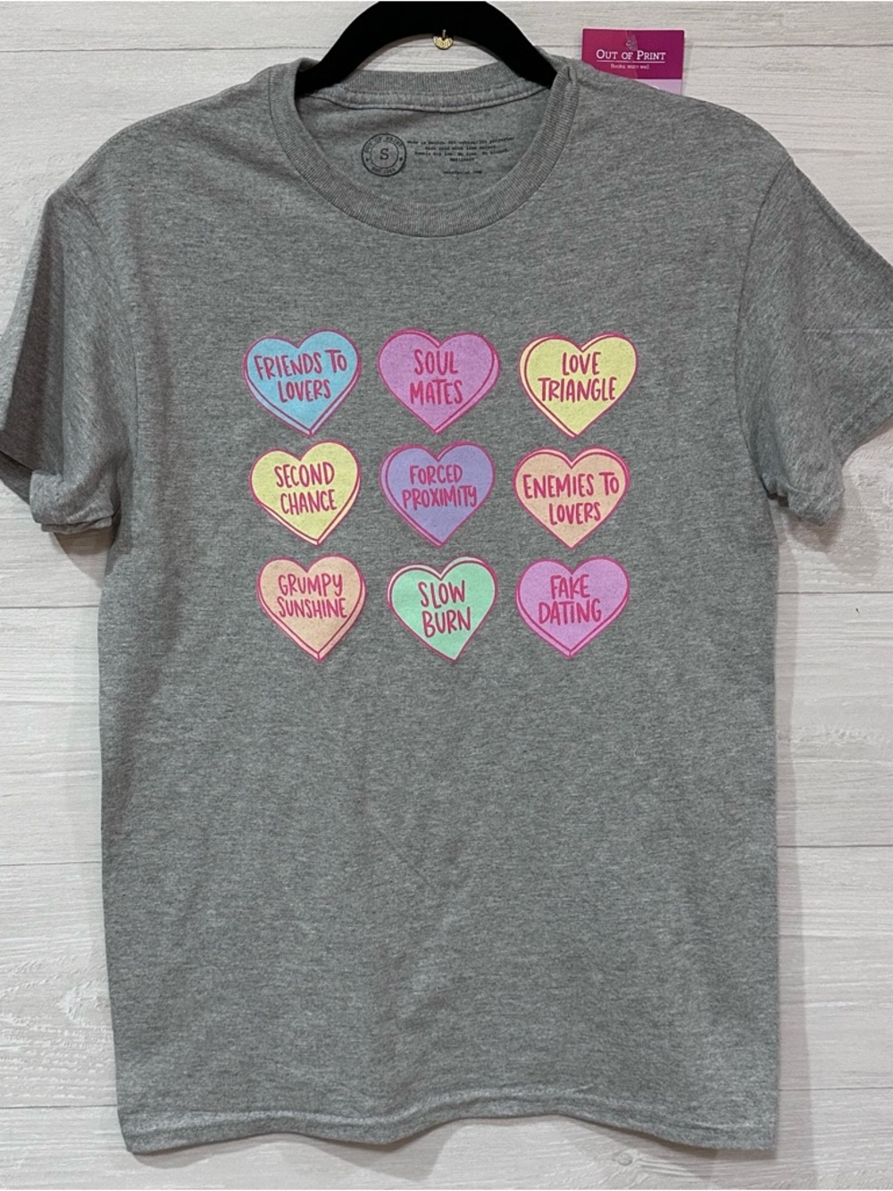 New - Out of Print Tee with Book Lover Conversation Hearts